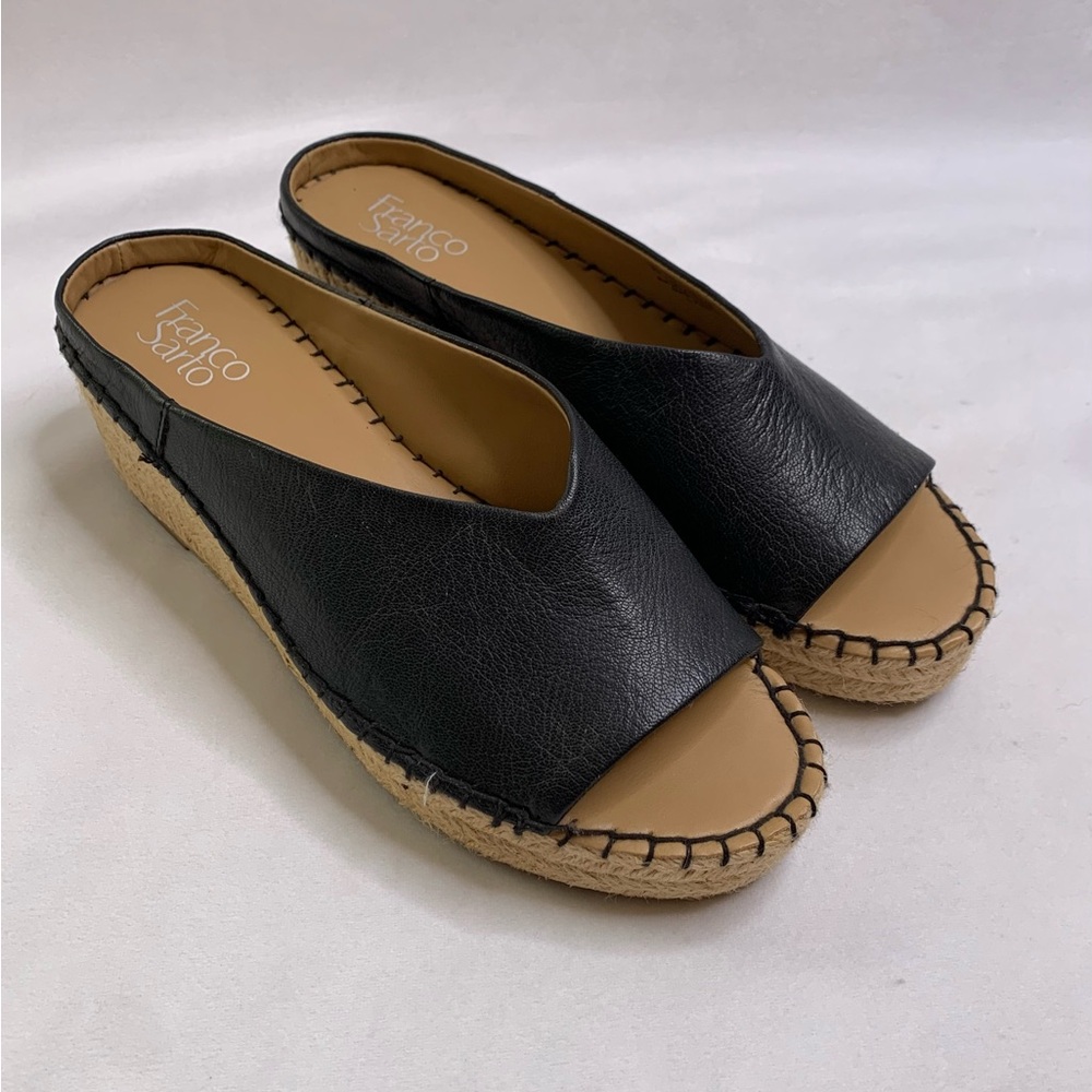 Women’s Franco Sarto Pine Espadrille Wedge size 8.5 black leather sandals